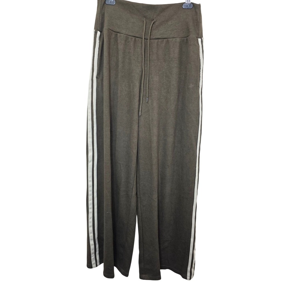 NWT Halara Women's L Olive Wide-Leg Drawstring Pants Side Stripes Hight‎ Waist